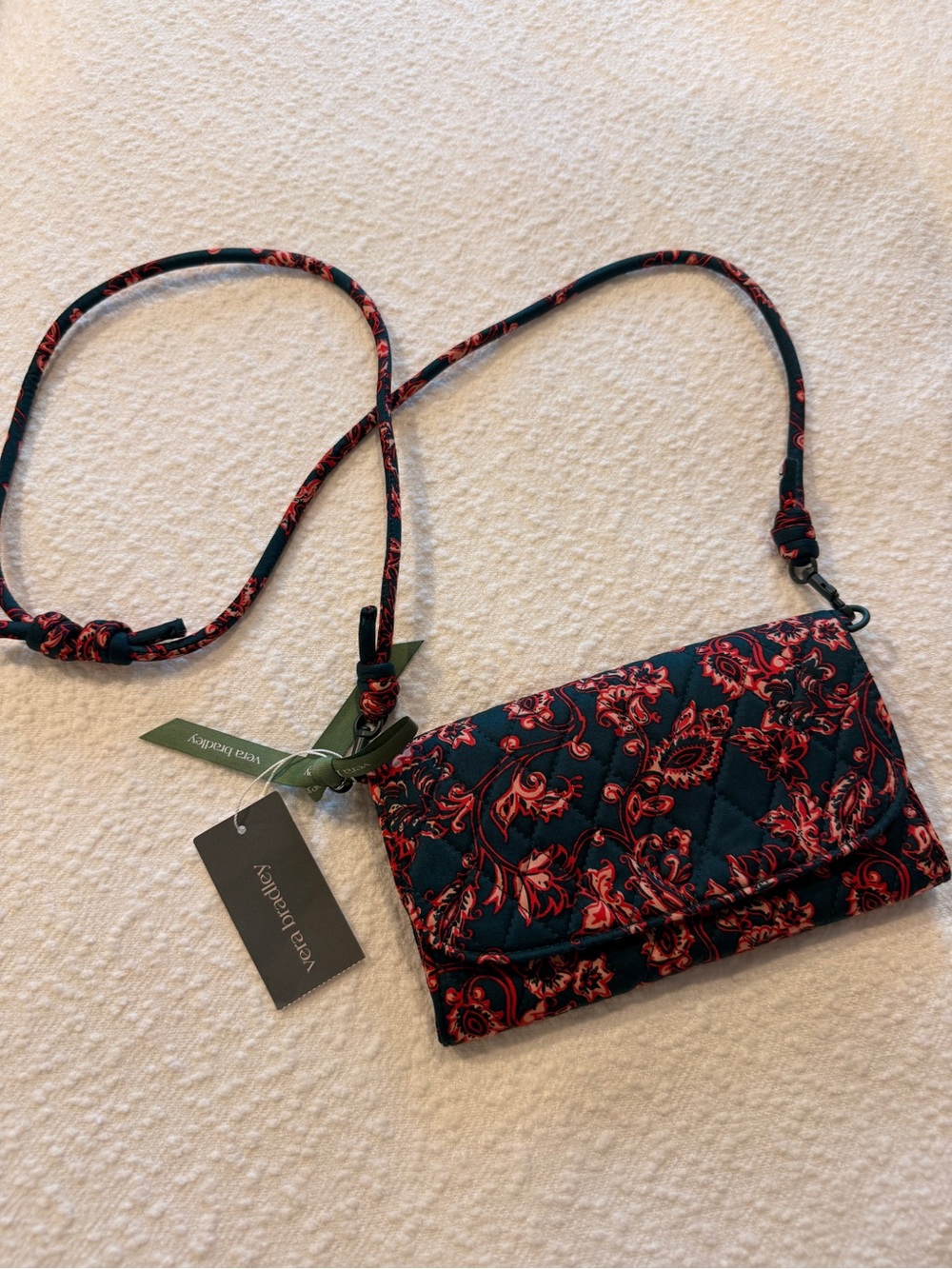 Vera Bradley Navy and Red Quilted Paisley Crossbody Wristlet